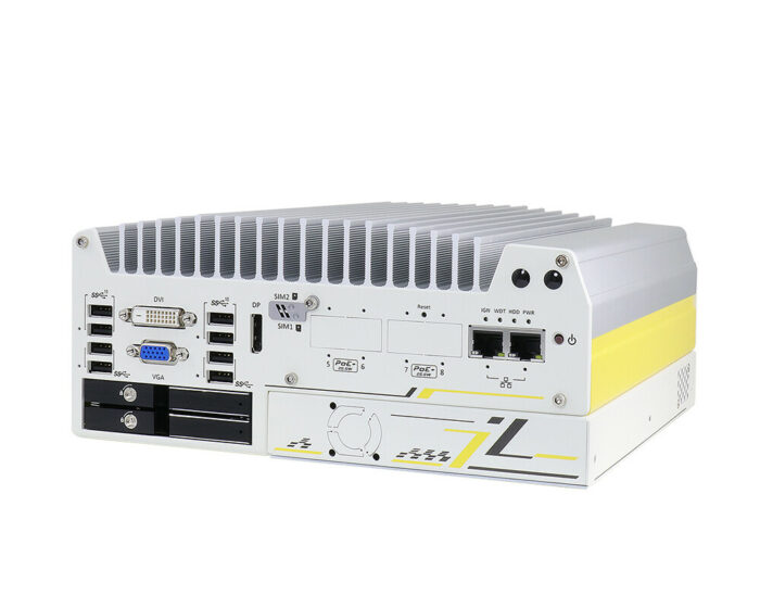 Nuvo-7250VTC Series: Vehicle-ready fanless embedded PC with Intel® Core™ 8th/9th Gen CPUs and emergency power module - Nuvo-7254VTC - front